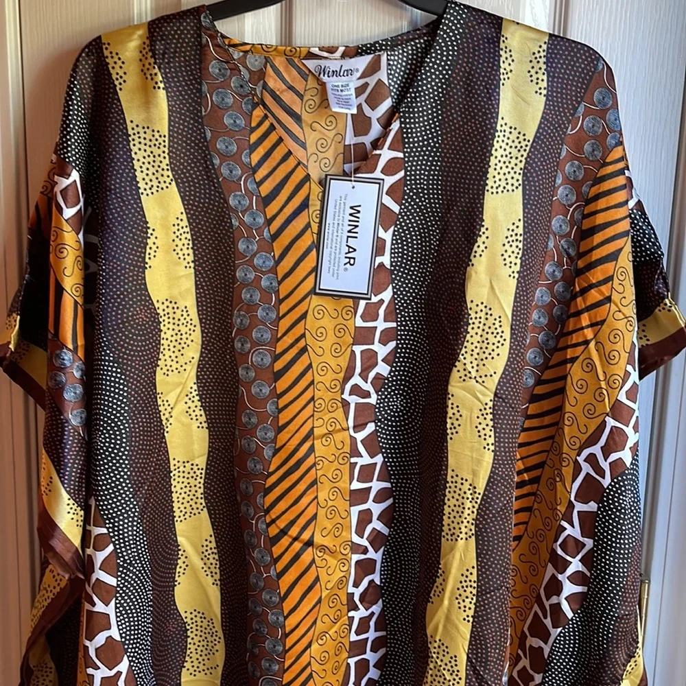 NWT WINLAR SATEEN FEEL VIBRANT DESIGN PRINT FULL LENGTH CAFTAN - Picture 5 of 10